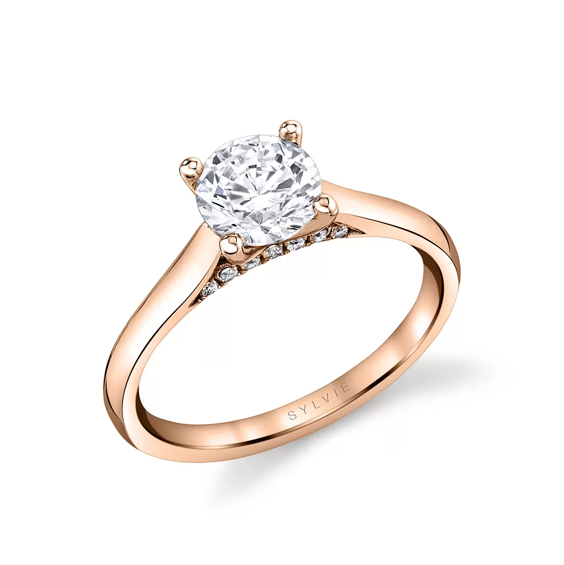 White Gold Round Cut Diamond Bridge Solitaire Engagement Ring - Leslie