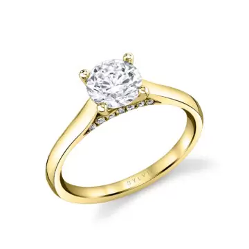 White Gold Round Cut Diamond Bridge Solitaire Engagement Ring - Leslie