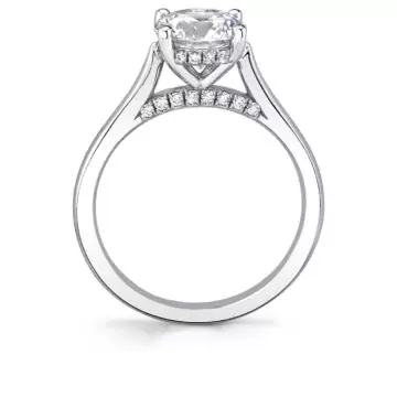 White Gold Round Cut Diamond Bridge Hidden Halo Engagement Ring - Lisa