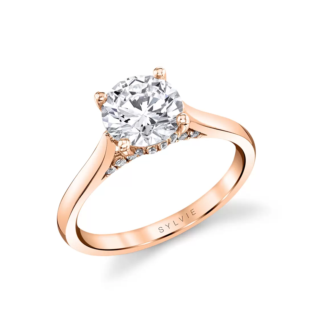 rose gold diamond bridge hidden halo engagement ring