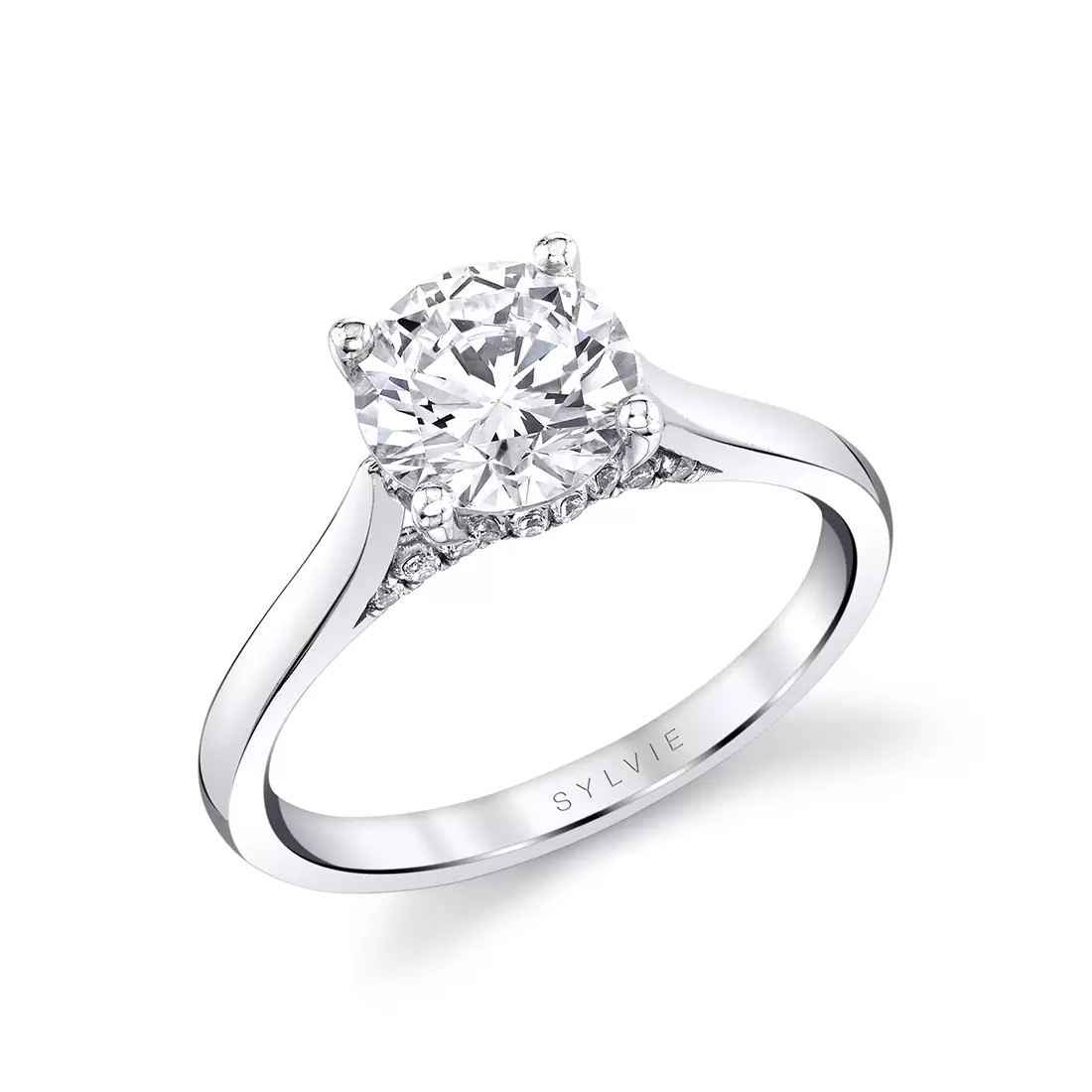 white gold diamond bridge hidden halo engagement ring