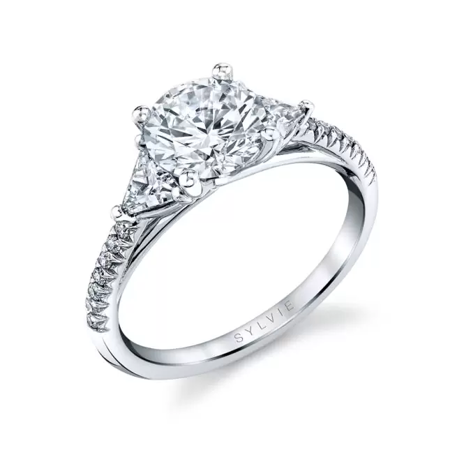 White Gold Round Cut Classic Three Stone Engagement Ring