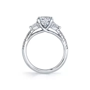 White Gold Round Cut Classic Three Stone Engagement Ring - Loretta