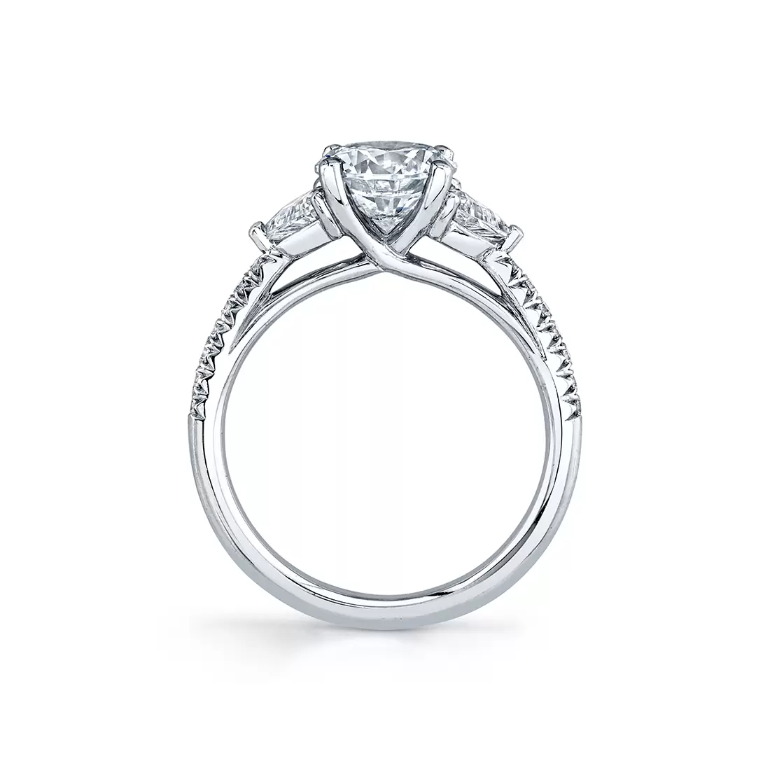 white gold classic three stone engagement ring profile view