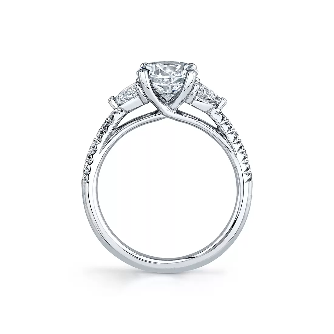 White Gold Round Cut Classic Three Stone Engagement Ring - Loretta