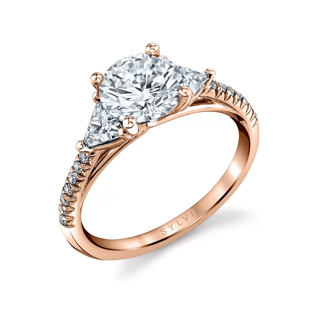 rose gold classic three stone engagement ring