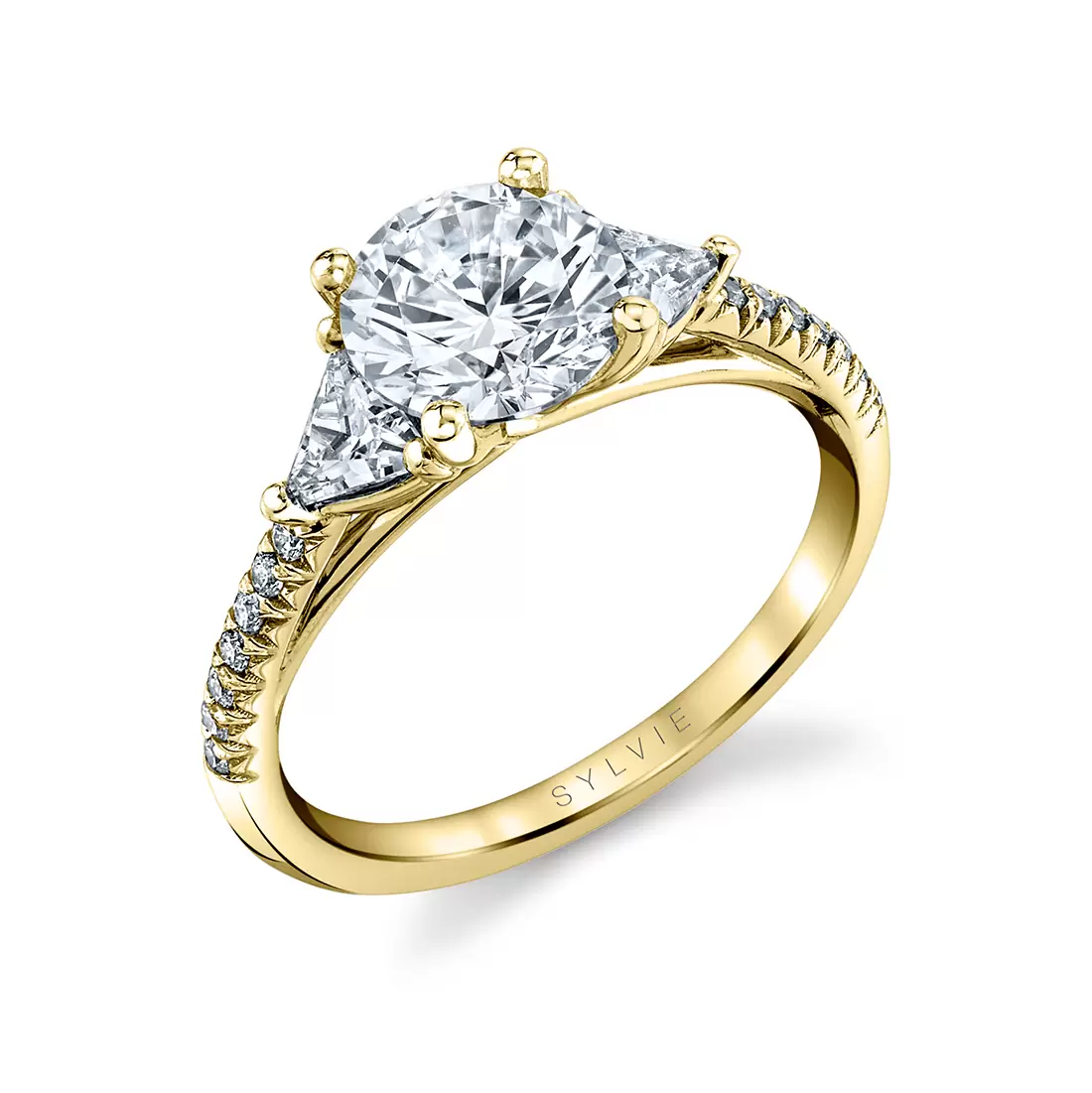 yellow gold classic three stone engagement ring