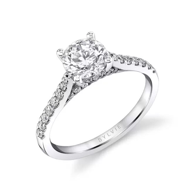Round Cut Classic Diamond White Gold Bridge Engagement Ring - Landry
