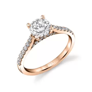 White Gold Round Cut Classic Diamond Bridge Engagement Ring - Landry