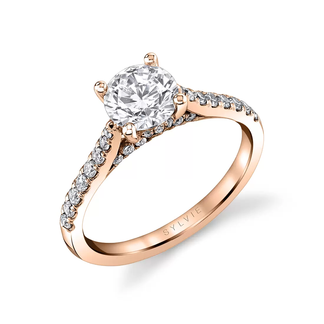 rose gold classic diamond bridge engagement ring