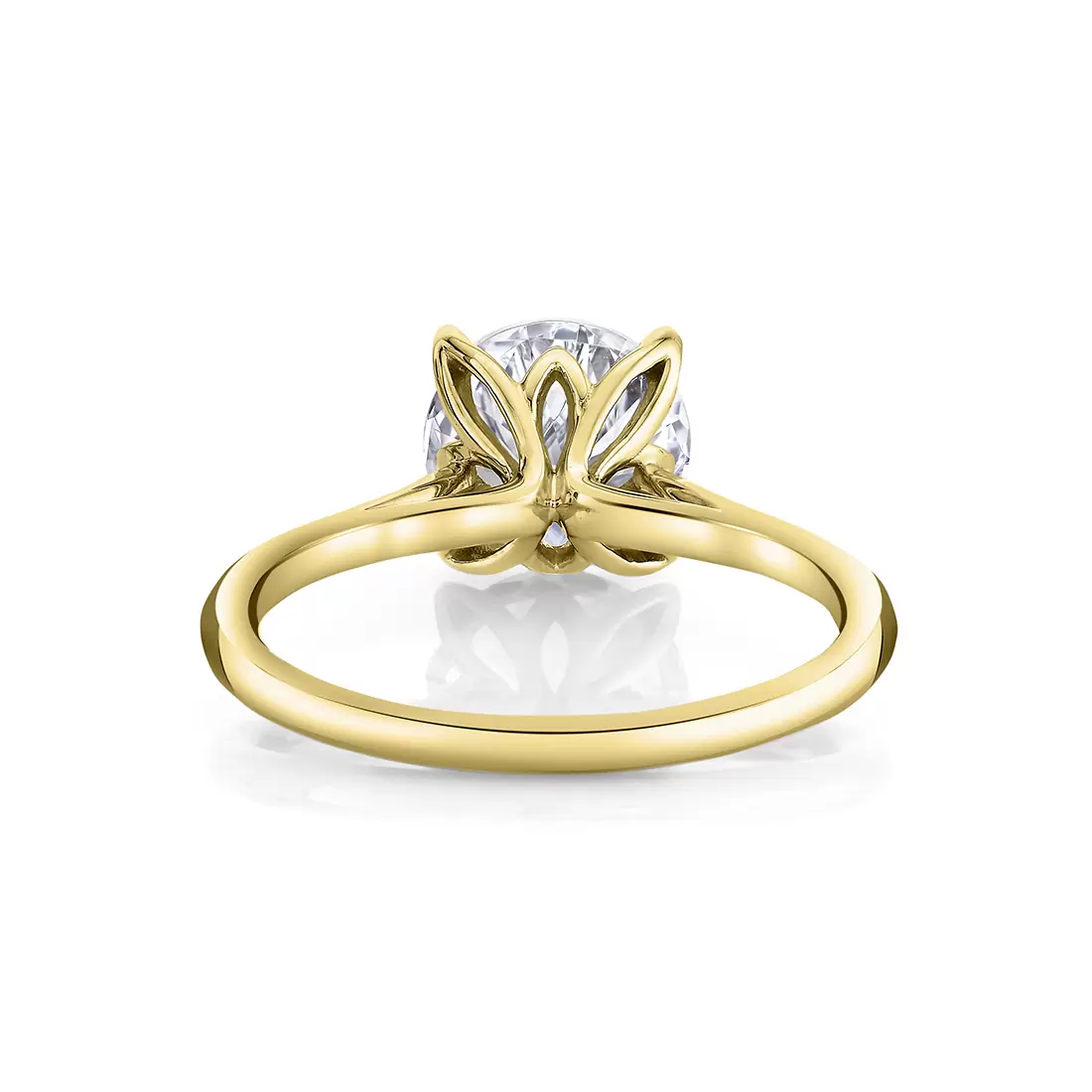 yellow gold solitaire petal prong engagement ring back view