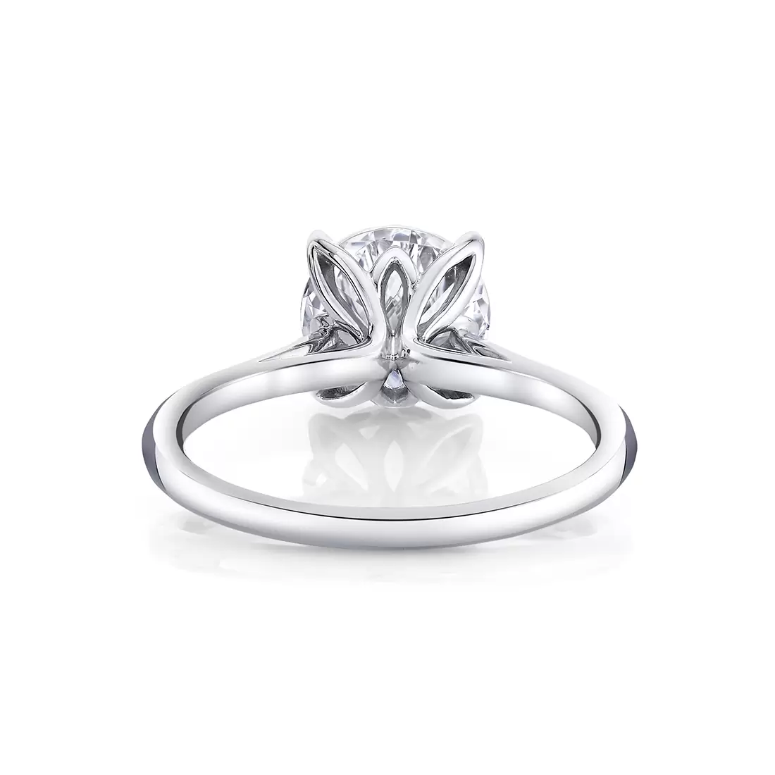 white gold solitaire petal prong engagement ring back view