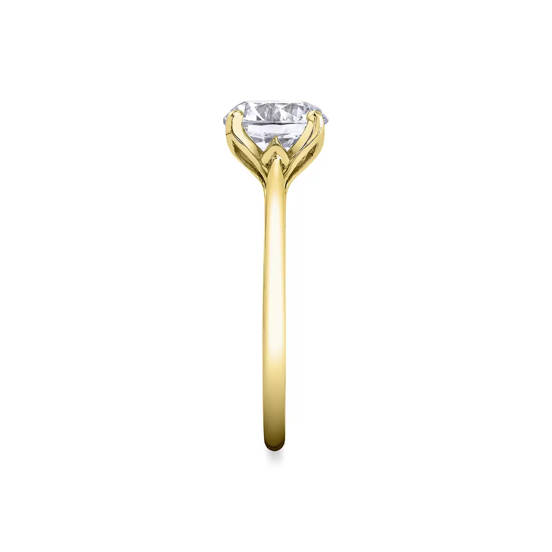 yellow gold solitaire petal prong engagement ring side view