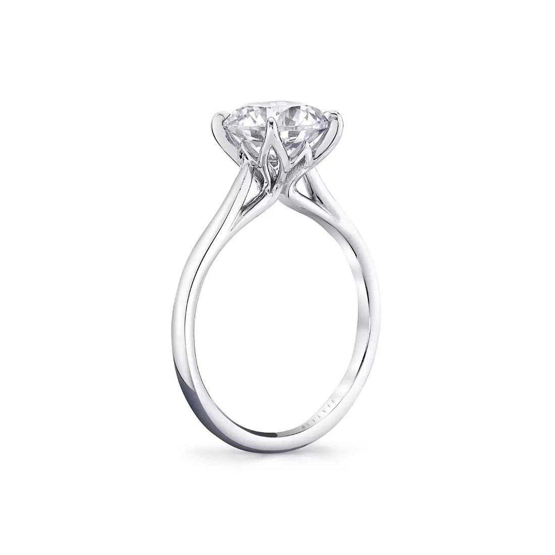 white gold solitaire petal prong engagement ring turned view