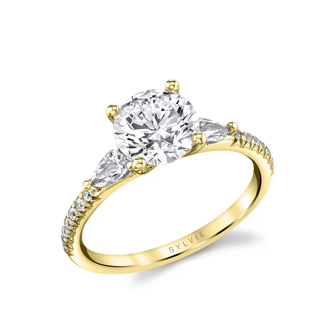 yellow gold classic three stone engagement ring