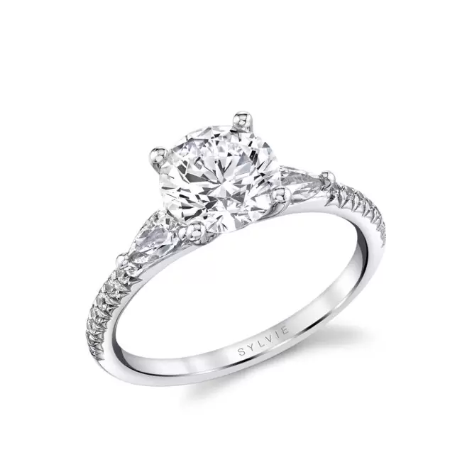 White Gold Round Cut Classic Three Stone Engagement Ring