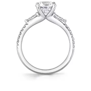 White Gold Round Cut Classic Three Stone Engagement Ring - Lorena