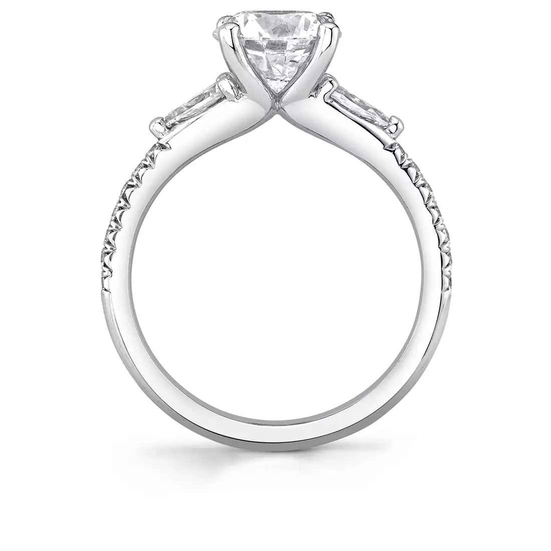 white gold classic three stone engagement ring profile view