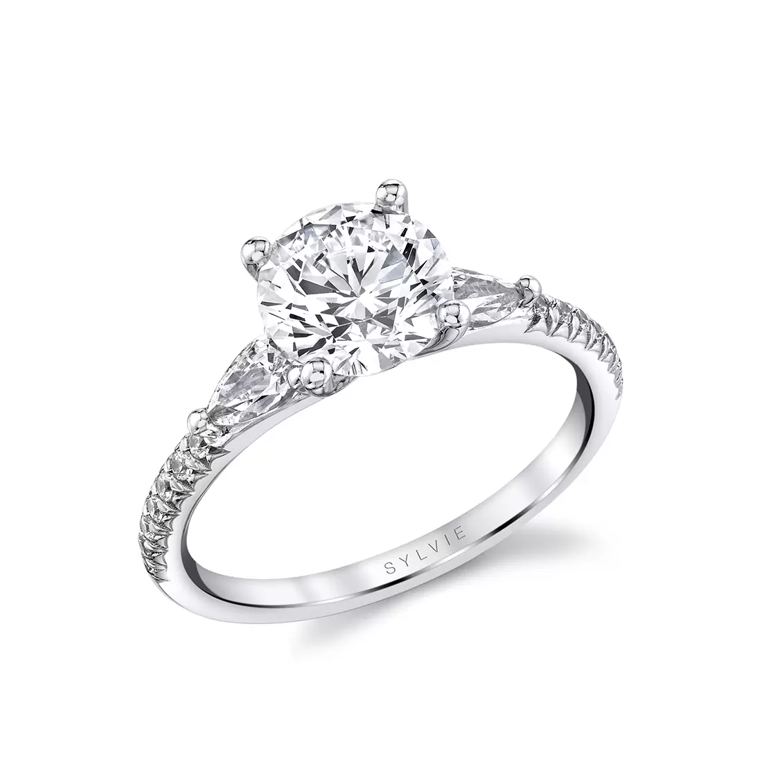 white gold classic three stone engagement ring