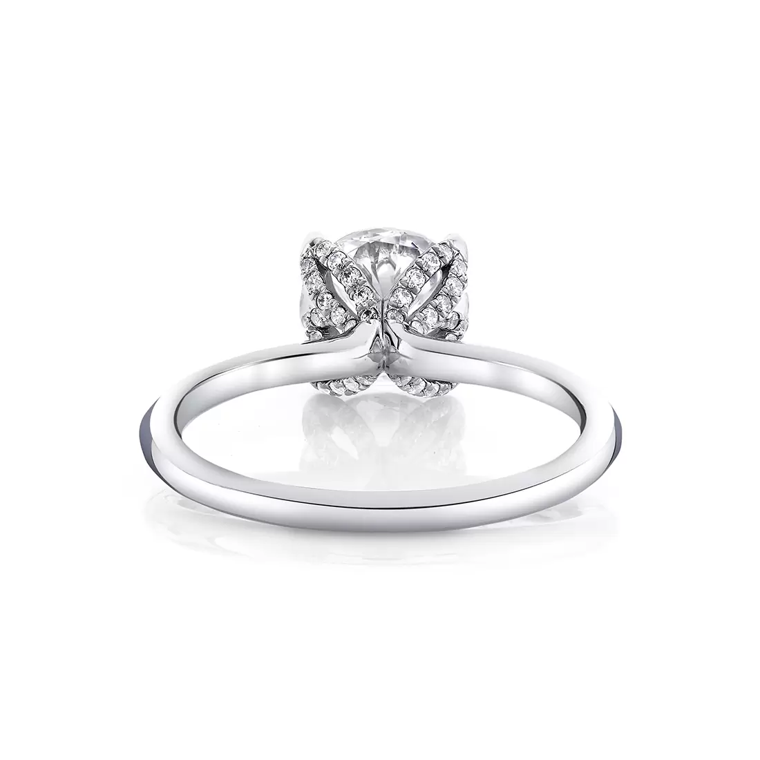 white gold solitaire diamond petal prong engagement ring back view