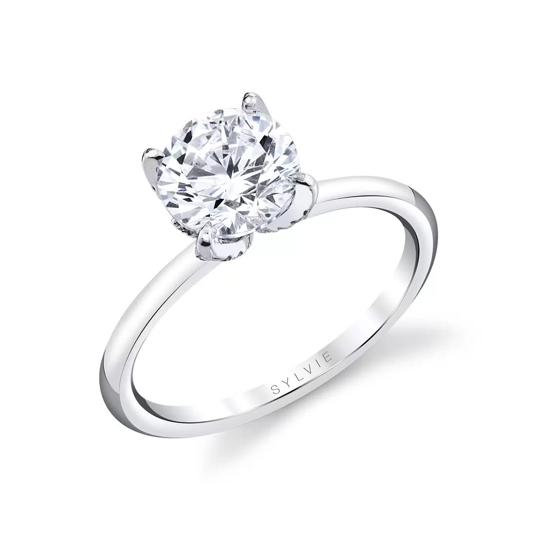 White Gold Tulira Solitaire Diamond Petal Prong Engagement Ring - Althaia