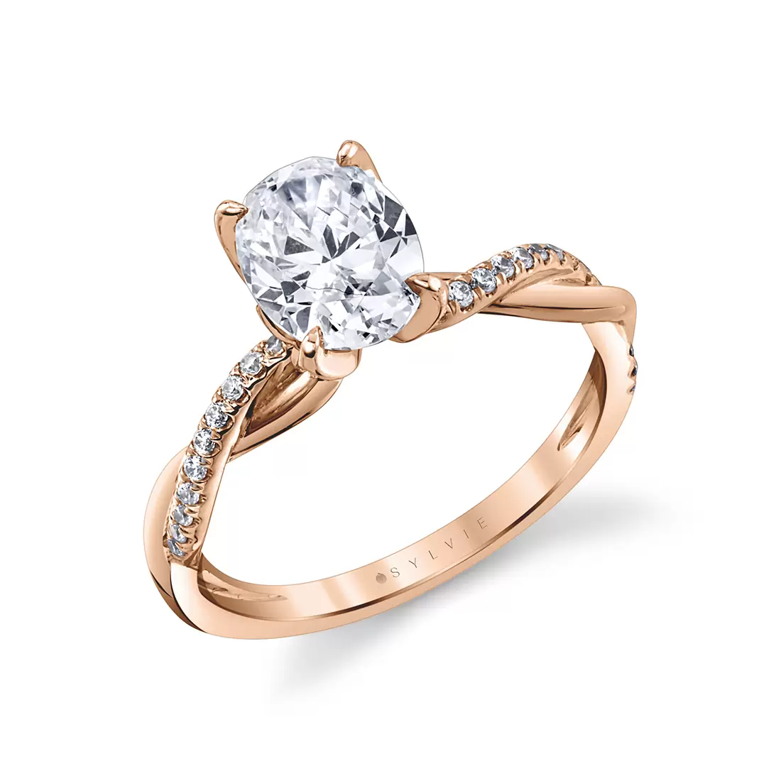 rose gold spiral diamond petal prong engagement ring