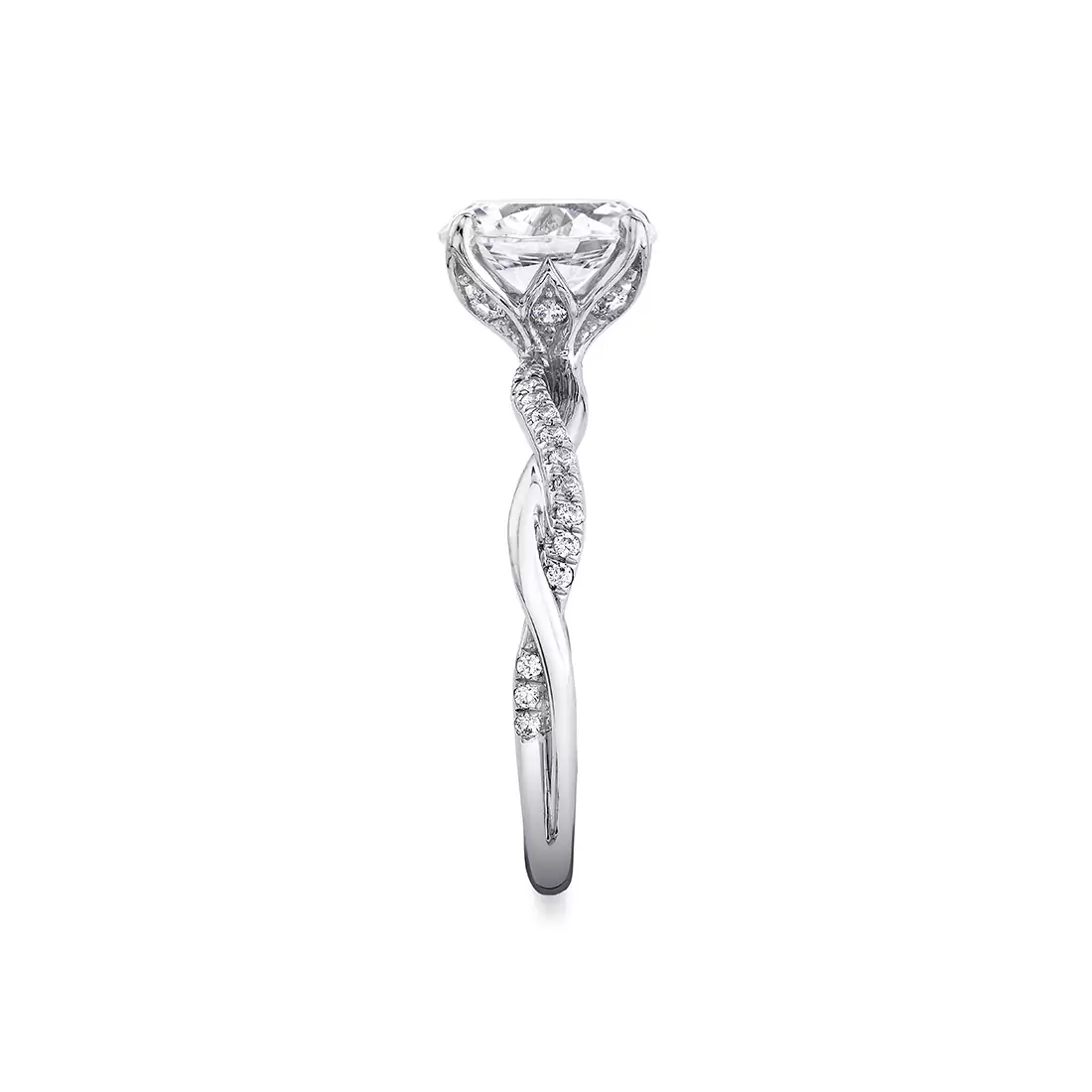 White Gold Tulira Spiral Diamond Petal Prong Engagement Ring - Ione