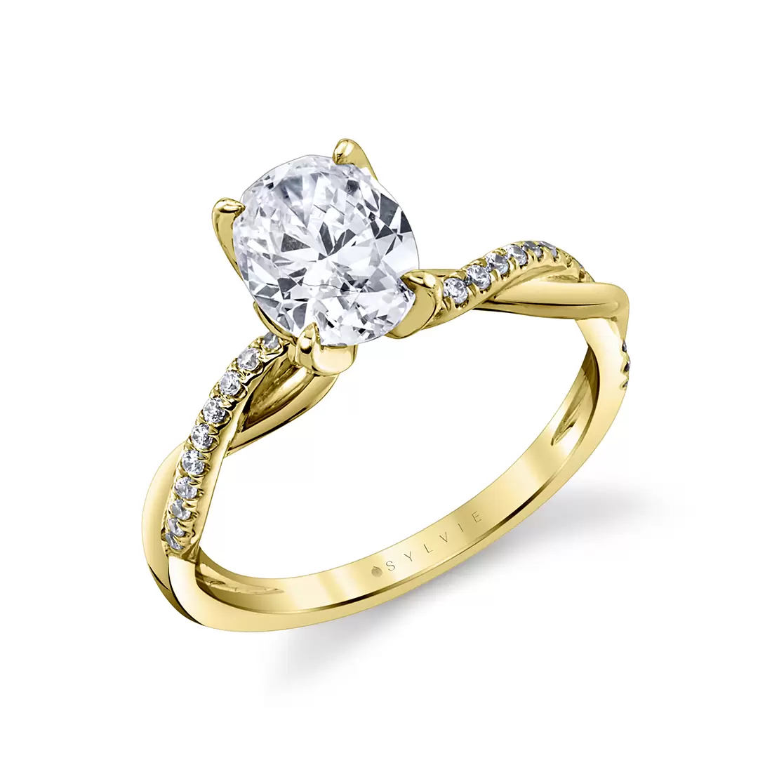 yellow gold spiral diamond petal prong engagement ring