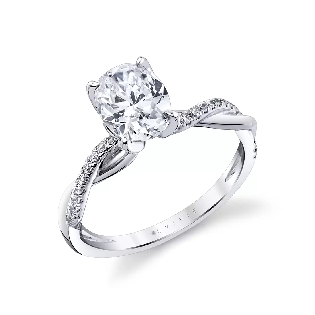 white gold spiral diamond petal prong engagement ring