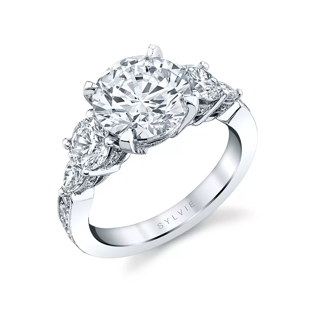 white gold three stone engagement ring