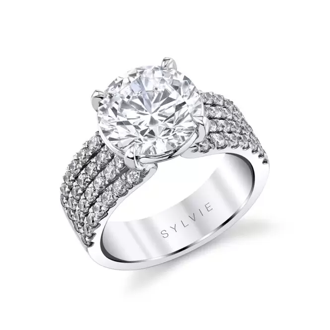 White Gold Round Cut Split Shank Engagement Ring