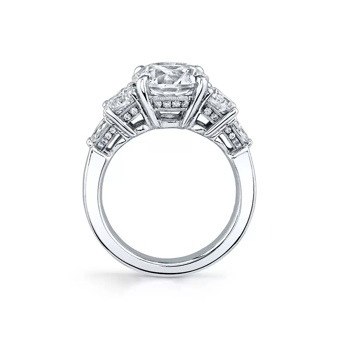 white gold five stone engagement ring profile view