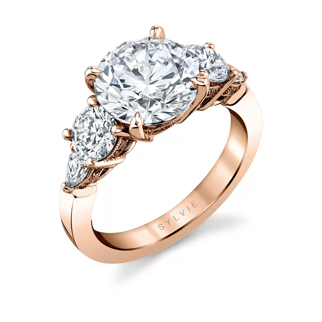 rose gold five stone engagement ring