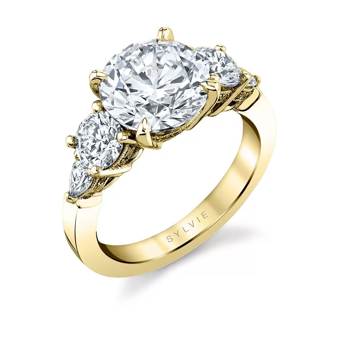 yellow gold five stone engagement ring