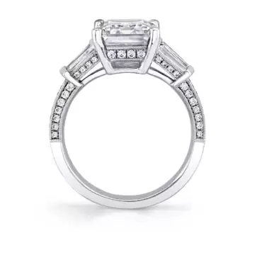 White Gold Emerald Cut Three Stone Engagement Ring - Alexis