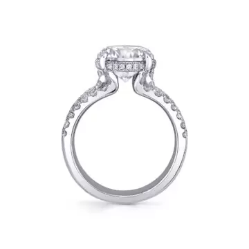 White Gold Round Cut Split Shank Hidden Halo Engagement Ring - Dawn