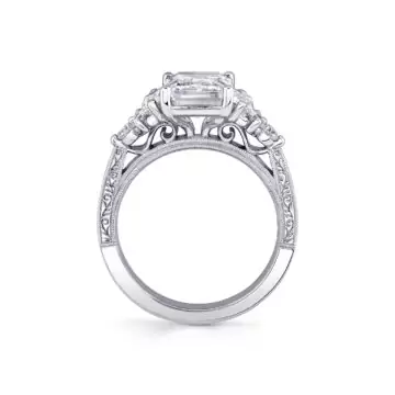 White Gold Emerald Cut Three Stone Modern Vintage Engagement Ring - Alexa