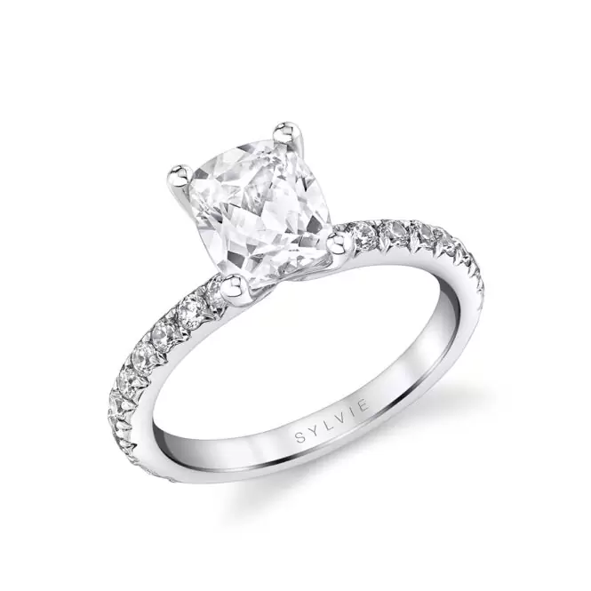 Cushion Cut White Gold Classic Engagement Ring - Vanessa