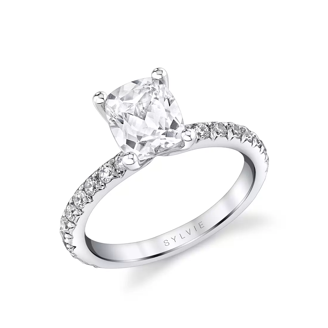 white gold cushion cut classic engagement ring