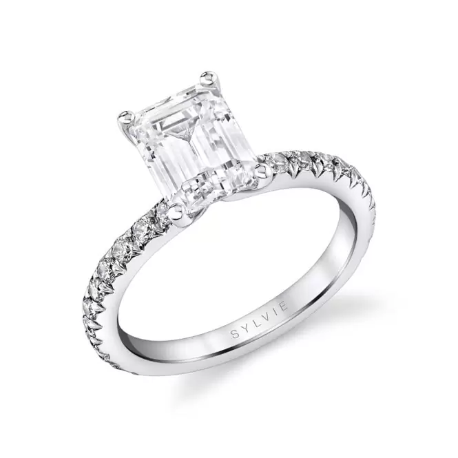 Emerald Cut White Gold Classic Engagement Ring - Vanessa