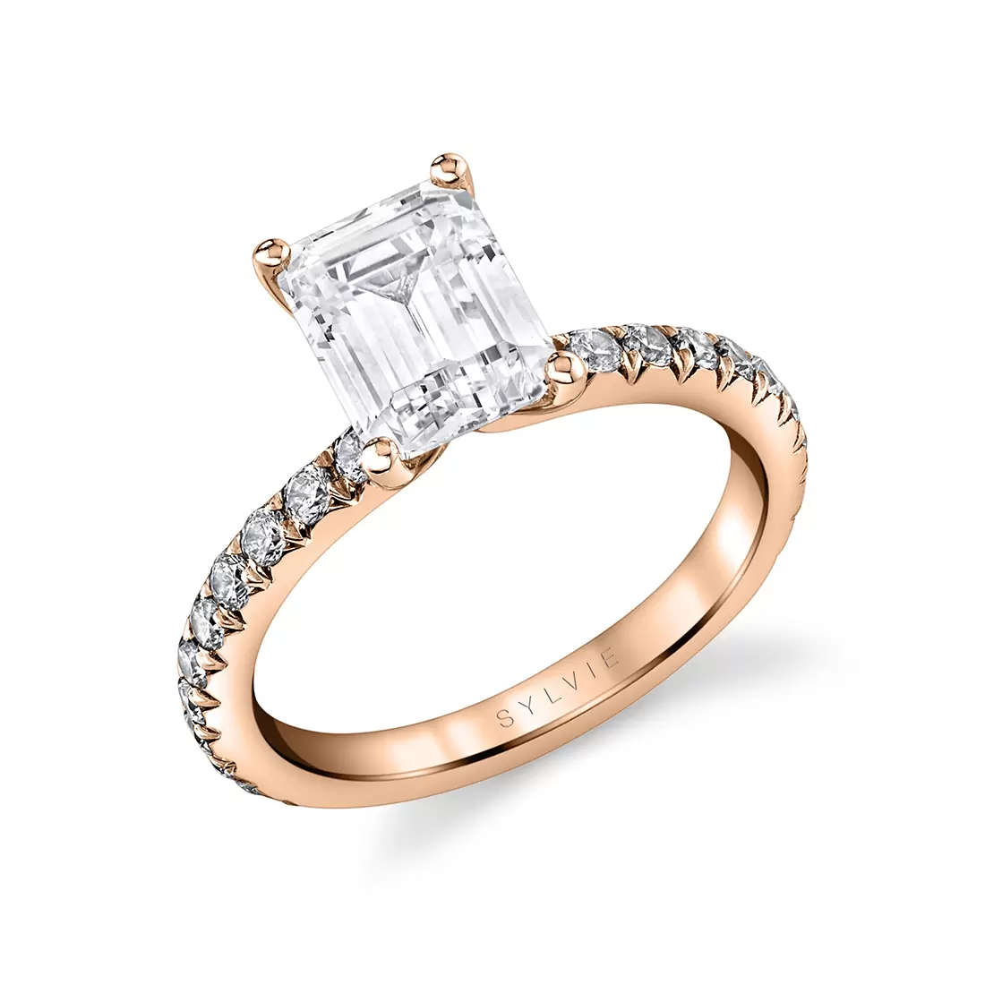 rose gold emerald cut classic engagement ring