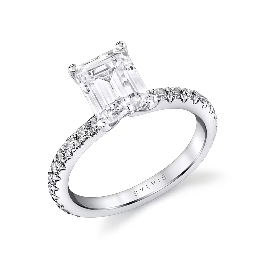 white gold emerald cut classic engagement ring