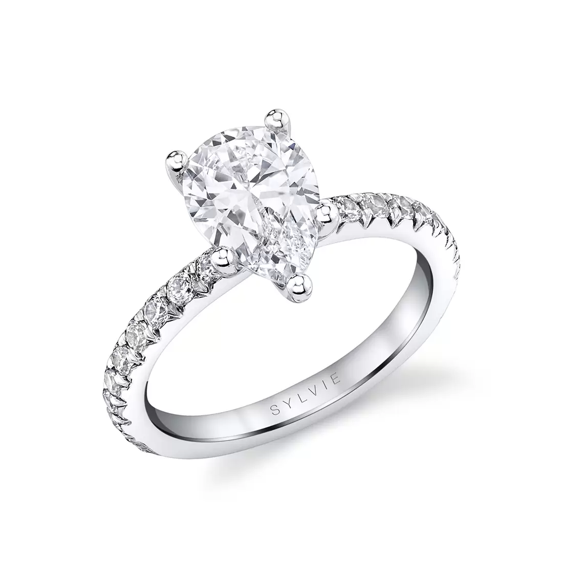 White Gold Pear Cut Classic Engagement Ring - Vanessa