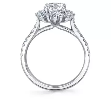 White Gold Round Cut Floral Halo Engagement Ring - Alana