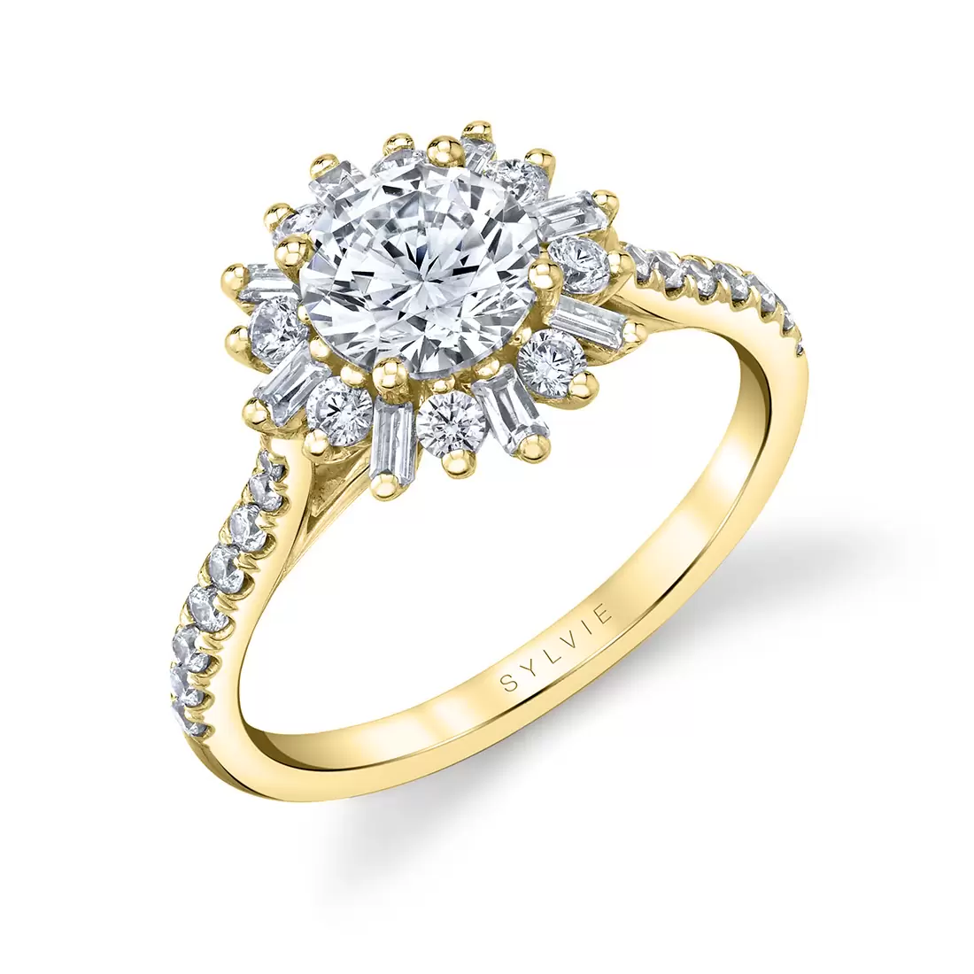 yellow gold floral halo engagement ring