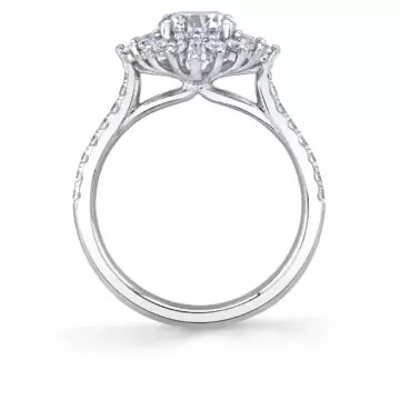 White Gold Round Cut Floral Halo Engagement Ring - Aspen