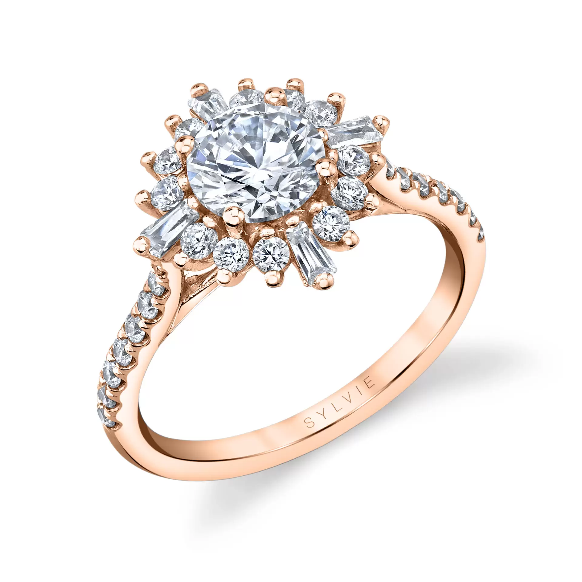 rose gold floral halo engagement ring