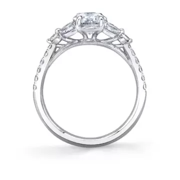 White Gold Oval Cut Unique Three Stone Engagement Ring - Bernice