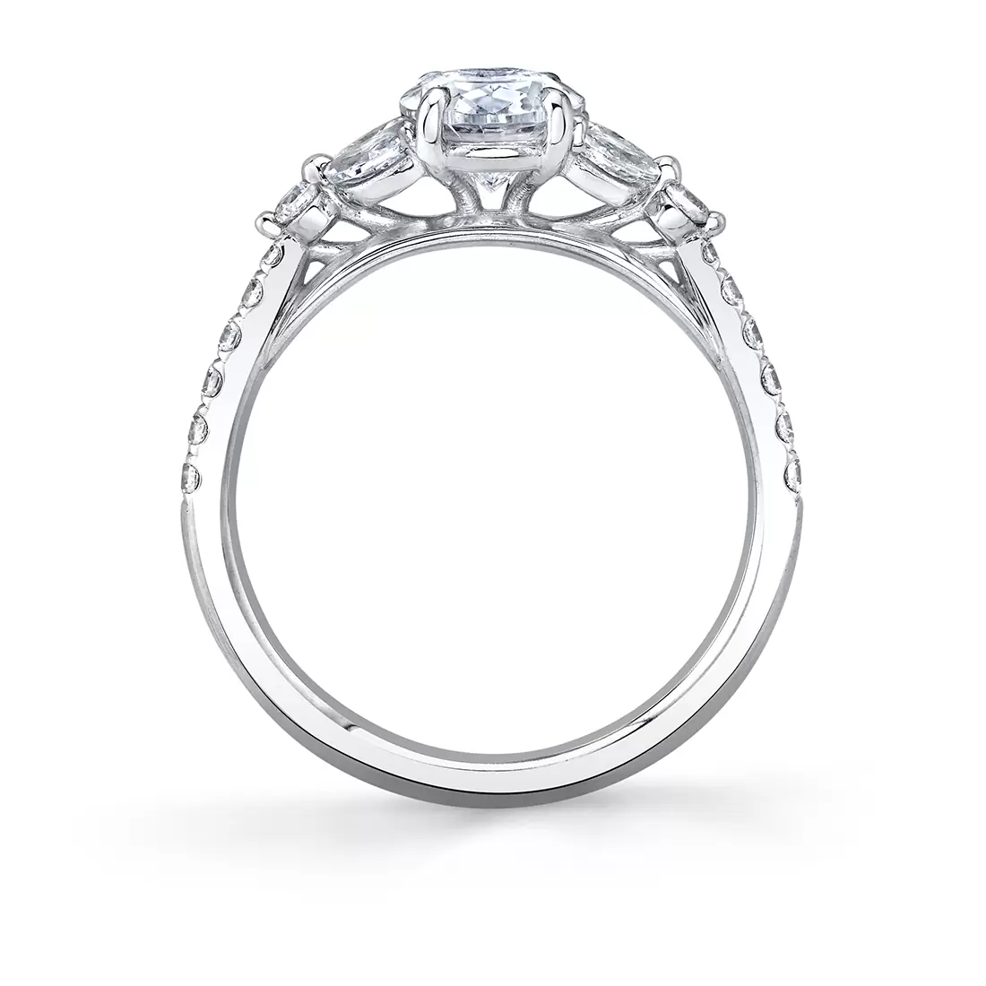 White Gold Oval Cut Unique Three Stone Engagement Ring - Bernice