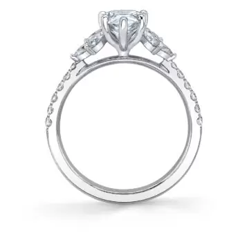 White Gold Pear Cut Classic Engagement Ring with Side Stones - Bethany